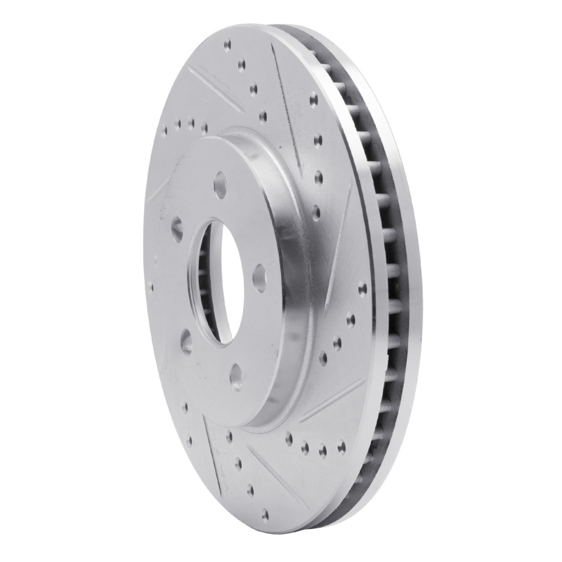 Ford Mustang Brake Rotor (1) - Front Right - R1 Concepts - Drilled & Slotted - Silver - `05-`10